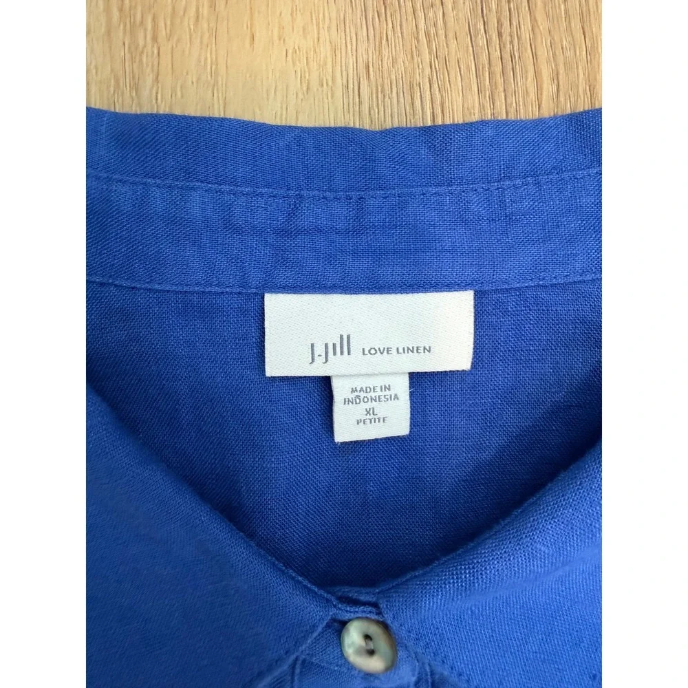 J. Jill Love Linen Shirt Dress Cobalt Blue XL Coastal Pockets 100% Linen preppy